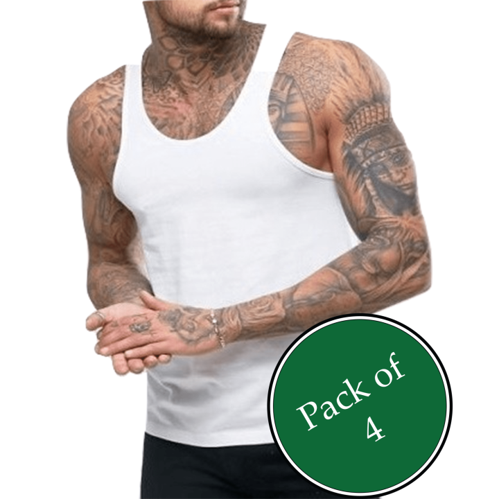 Pack of 4 - 8 Export Quality Men's Sando Banyan - Cotton Vest - Inner wear White Sando