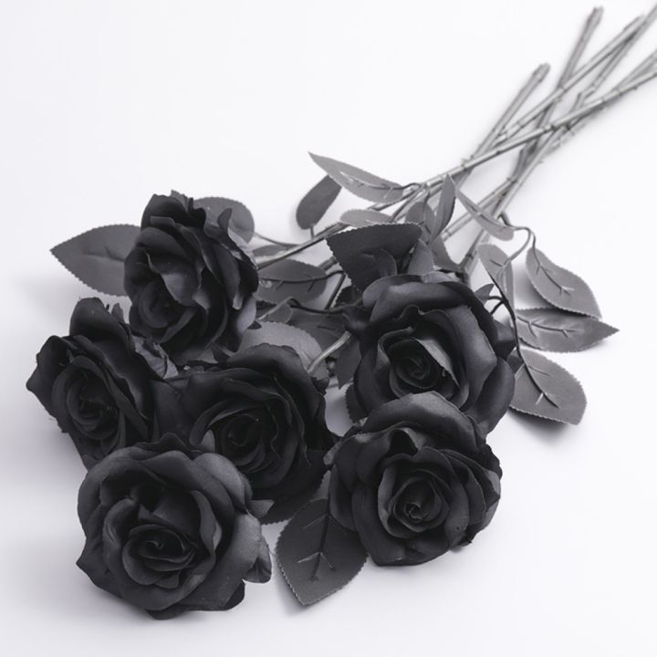 Fake Flower Decor Pure Black Artificial Black Rose Flowers Gothic Style ...