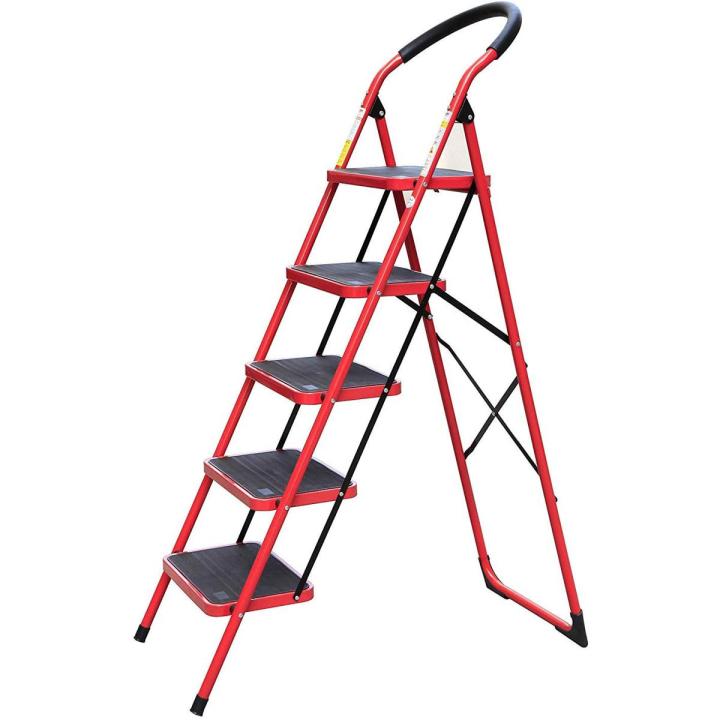 5 Steps Folding Ladder - Red