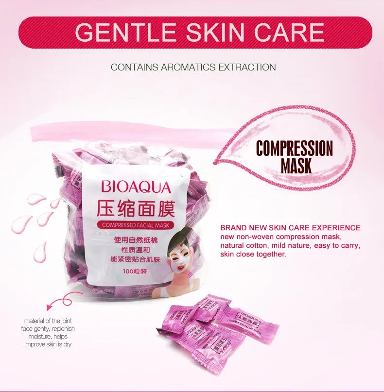 BIOAQUA Compressed Facial Tablet Face Sheet Mask 25/50/100Pcs For Girls &  Women BQY8128