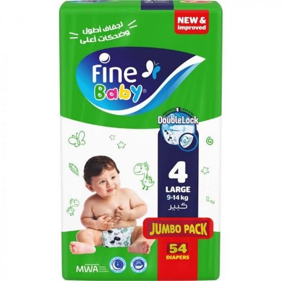 Fine Baby Diapers, Jumbo pack of 54 diapers, Large 7–14kg, Size 4