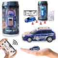Mini Remote Control Soda Can Car 4 Channel With Front And Back Lights - 2.4GHz - Car Size Approx. 8cm - Blue. 