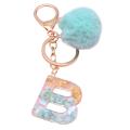 Key Chain Anti-yellowing Initial Fluffy Ball Alphabet Keychain. 