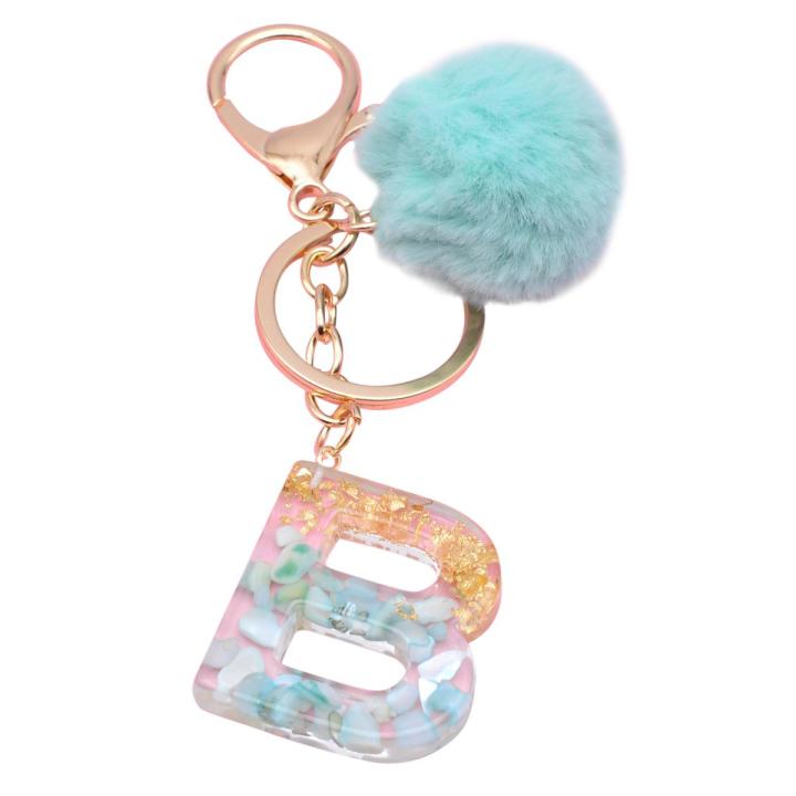 Key Chain Anti-yellowing Initial Fluffy Ball Alphabet Keychain