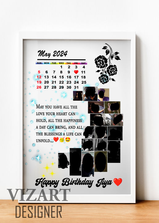 Moon Shape Customized Picture Photo Frame, Customized Frame with Calendar + Customized Message with upto 16 Pictures in Moon Shape, Customized Wall Mount Frame, Customized Photo Frame, Birthday Gift, Anniversary Gift, Wedding Gift, Gift for Friends