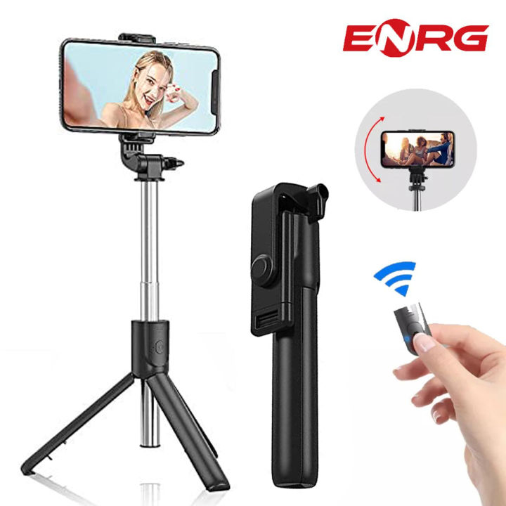 ENRG Selfie Stick With  Wireless Bluetooth Foldable Mini Tripod Stand Mobile Holder With Fill  Shutter Remote Control For IOS Android - Black