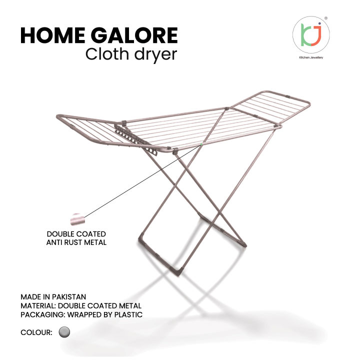 KJ | High quality double coated 100% stainless steel cloth dryer folding stand, clothes hanging stand, wet clothes drying stand made in Pakistan.