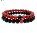 1 Pair 2Pcs/Set Couples Classic Red And Black Bracelet 8MM Natural Stone Bracelets Gift. 