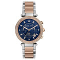 Michael Kors Parker Two-tone Stainless Steel Blue Dial Chronograph Quartz Watch for Ladies - MK-6141. 