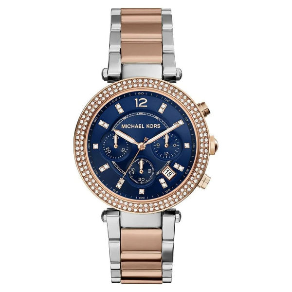 Michael Kors Parker Two-tone Stainless Steel Blue Dial Chronograph Quartz Watch for Ladies - MK-6141