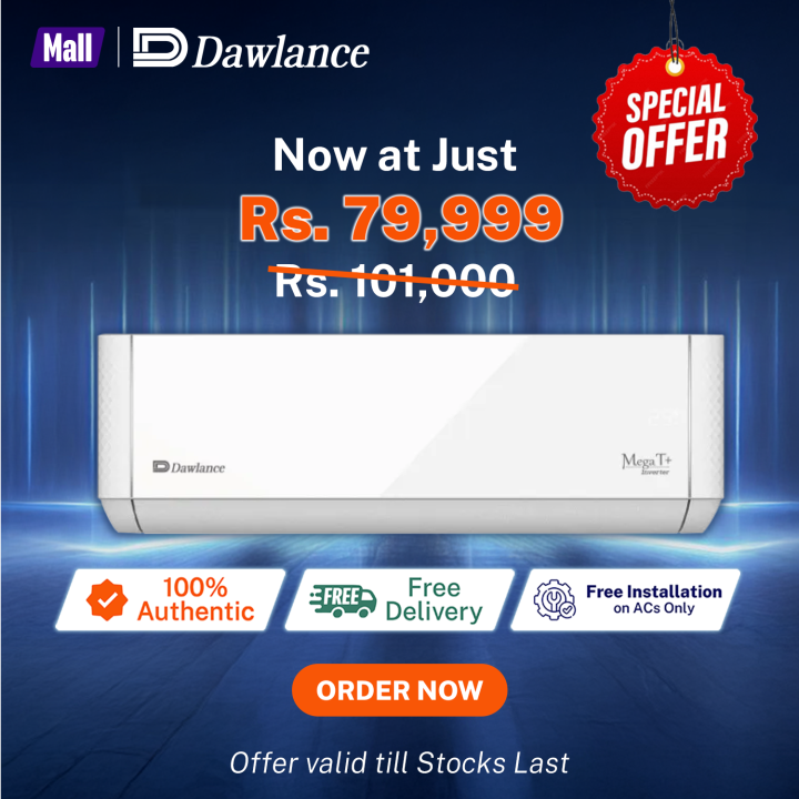 Dawlance Air Conditioner Mega T+ 10 DC Inverter 0.75 Ton / Split AC / Cool Only / 8000 BTU