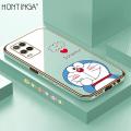 Hontinga for OPPO A54/A54 2021 Back Cover（Free Lanyard）Luxury 6D Plating Grinning Cartoon Cat Side Pattern Case Soft Silicone Square Mobile Cover. 