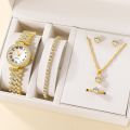 LooKeo Mall 6PCS Diamond Set watch Classy Golden Ladies Wrist Watch Women's earrings, necklaces, bracelets, ring accessories. 
