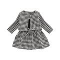 Children Girl Dress Two Piece Set, Houndstooth Printed Pattern Single Long Sleeve Patchwork Dress Matching Outwear Coat. 
