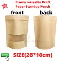 16x26cm Brown kraft paper stand up pouches 25/50pcs, stand up paper bags with window and zipper Packaging material, packaging bags. 