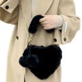Lovely Furr Heart Fluffy Crossbody Plush Bags For Girls Fur Handle Shoulder Hand Bags For Womens. 