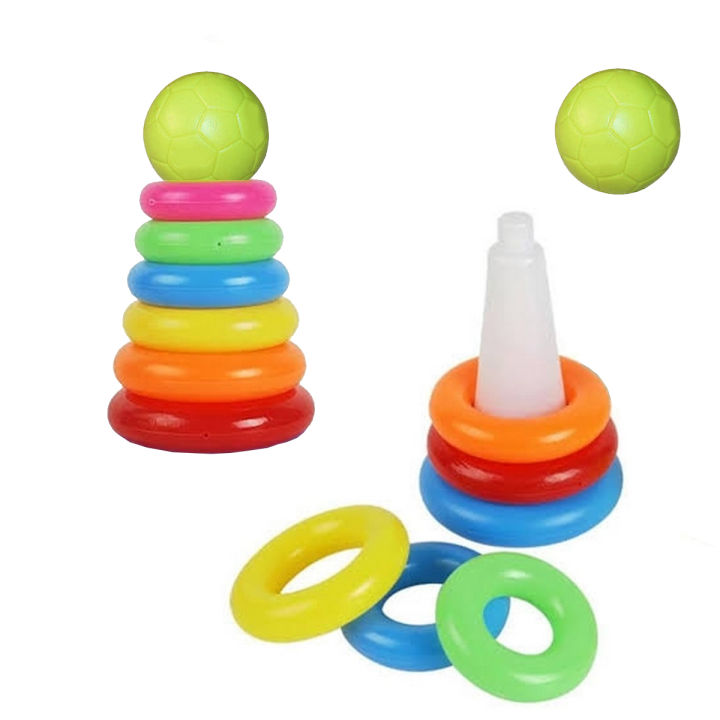 Rainbow Ring Stacking With 1 Ball  6 Rings - Pile Up Ring Tower Toy For Kids Boys Girls Stacking & Nesting Toys