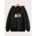 Black 3 Bear Printed Zipper Hoodie for Girls & Women - Stylish, Warm, Premium Quality. 