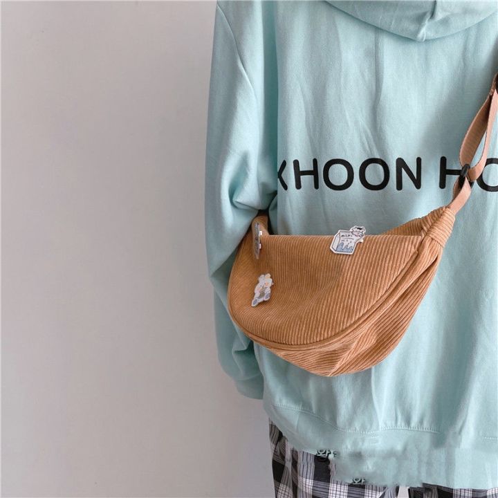 Japanese Corduroy Shoulder Bag Women Crossbody Canvas Dumpling Bag Retro Student Messenger Bag