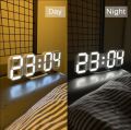 White 3D Led Digital Clock Snooze Bedroom Desk Alarm Clocks 24/12 Hour Display Home Decoration Hanging Wall Clock Calendar Thermometer Voice Control Backlight  Time Temperature Display For Bedroom Office Living Room Home Decor Gift Nightstand Bedside. 