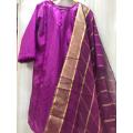 Katan Silk 3PC stitched suit lace detailing new design. 