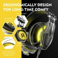 EKSA E800 Gaming Headphone Custom-Built Driver 360° Omnidirectional Retractable Mic With Yellow LED Light – Yellow Headset. 