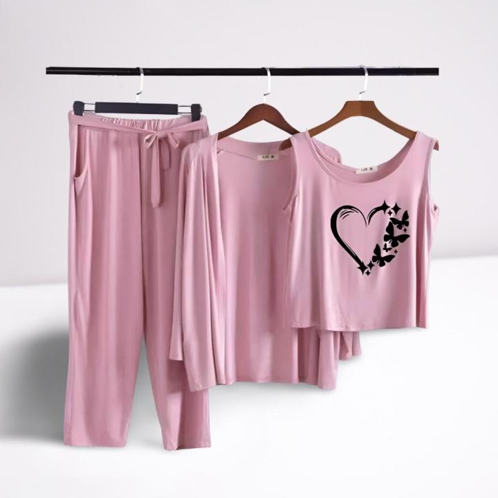 Heart & Butterfly Printed Night Suit