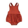 Baby Boy Girls Sleeveless Jumpsuit Summer Casual Solid Color Suspender Romper with Pockets. 