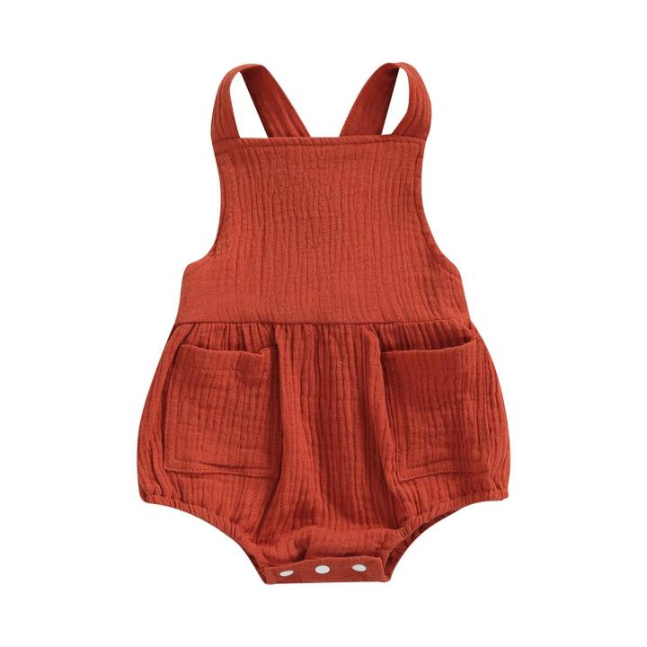 Baby Boy Girls Sleeveless Jumpsuit Summer Casual Solid Color Suspender Romper with Pockets