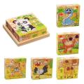 Wooden Six-sided Face 9 Pics  Animals Puzzle Kids 3D Cubic Building Children Early Educational Intelligence Toys Gift For Children. 