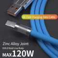 120W 6A Liquid Silicone (Metal) Super Fast Charge USB Cable  With LED Light (Different Colours) IOS, Type-C & Micro USB  1M. 