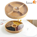 1pc Bamboo Food Storage Tray Bamboo Dry Fruit Nuts, Candy, Snacks, Cookies Plate with Acrylic Lid. 