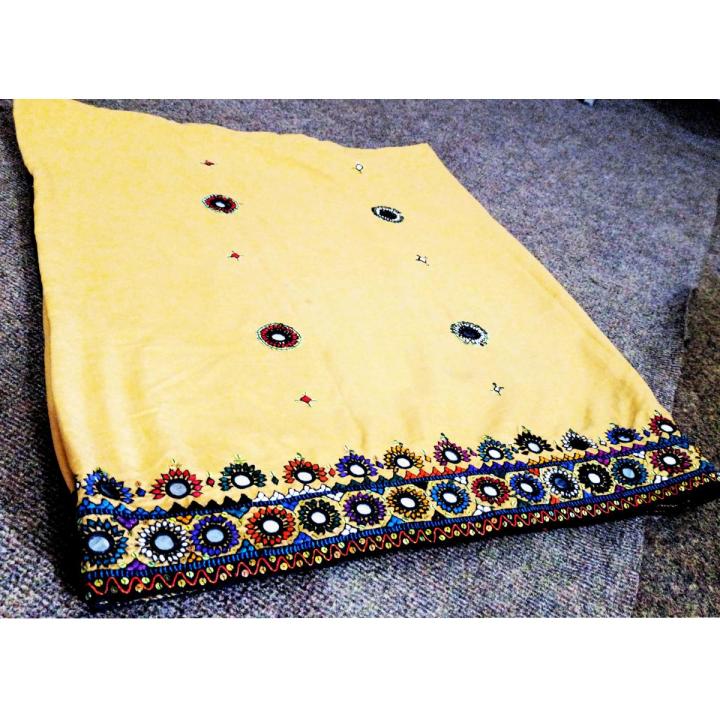 Sindhi/ balochi embroidered large size original karhai handmade yellow chadar for ladies