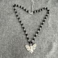 【2023NEW】Gothic Vintage Death Moth Skull Choker Black Glass Beads Rosary Y2K Indie Insect Jewelry Trend Witch Moth Charm Chain Necklace. 