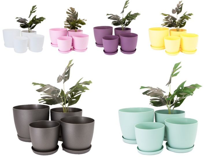 4 Pcs Extra Large Plant Pots Indoor with matching Saucer Tray Flower