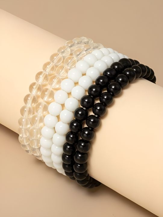 Set of 6 Multi-color Bracelets Black/White/Transparent Bracelets