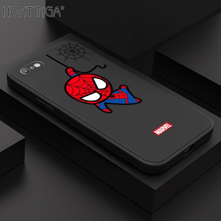 Hontinga for iPhone 6 6S Case Cute Marvel Avengers Cartoon Spiderman Spider Man Phone Case Square Edge Silicone Cases Full Lens Cover Shockproof Protection Case