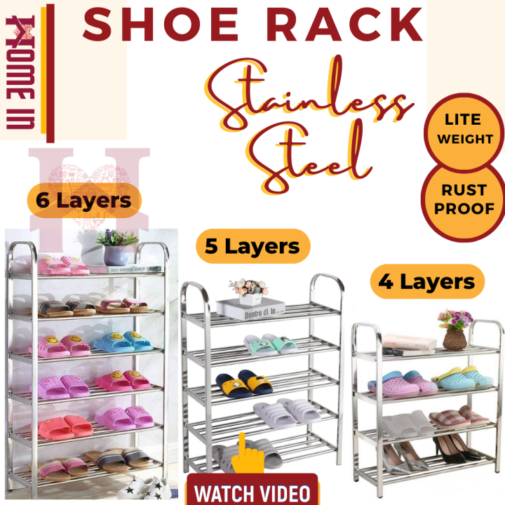 Stainless Steel Shoes Rack Shoe Organizer Storage Shelf 4, 5 and 6 Tiers / Layers, Shoes Rack for Bedroom Hallway Entryway, for Boots/High Heels/Slippers - HomeIN