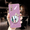 For Vivo V15 Pro Back Cover + Bowknot Makeup Mirror Fashion Shiny Plating Square Bumper Bling Girls Phone Case Soft TPU Silicone Shockproof Back Cover. 
