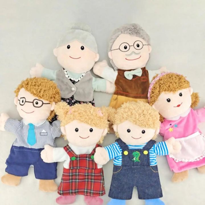 Mouth Move Plush Hand Puppet Grandma Mom Girl Boy Grandpa Dad Family Finger Glove Hand Education Bed Story Learn Funny Toy Dolls Straggle Steipos