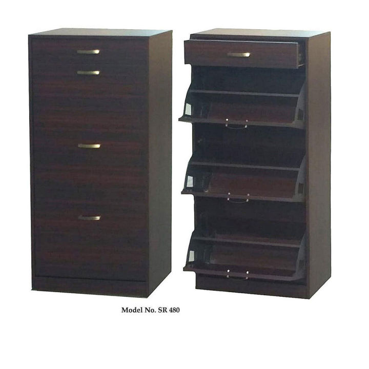 Wooden Shoe Rack with a drawer on top and 3 folding cabins