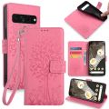 Tree & Deer Embossed Leather Phone Case For Google Pixel 7 Pro. 