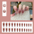 24Pcs Pink Long Fake Nails with Glue DIY Art Design False Nails Wearable Nails Stylish Pattern Artificial Nails. 