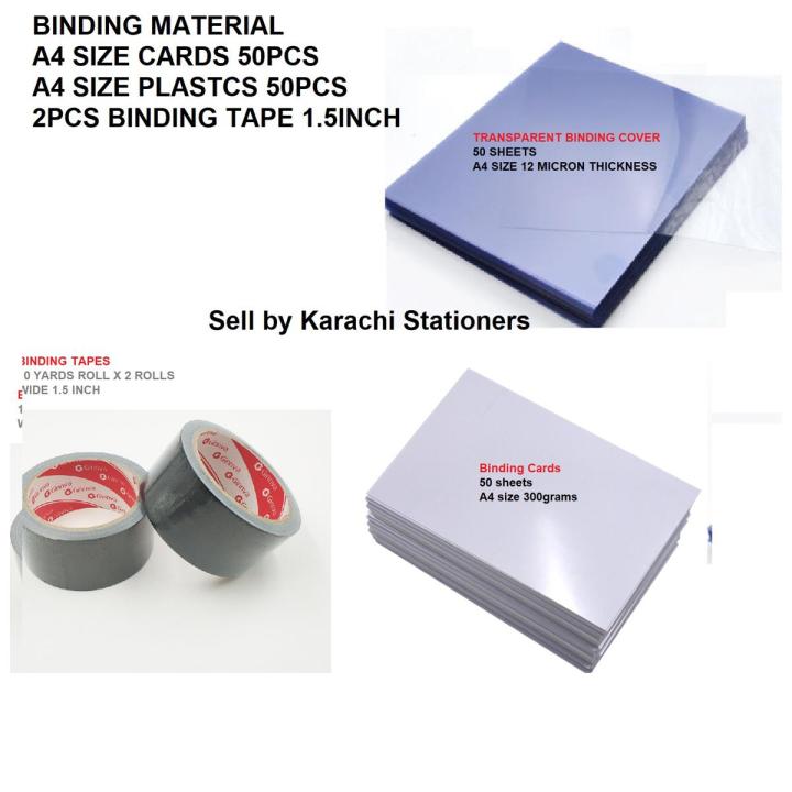 Book Binding Material, 50pcs A4 cards, 50pcs A4 Plastic, and 2pcs Binding Tape