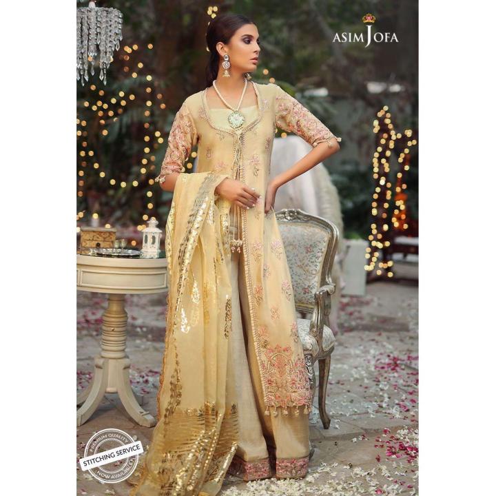 "ASIM JOFA Signature Embroidered Collection Multi Cotton Net  3PC -Unstitched Suit for Women"