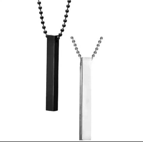 2 ka Combo 100% Pure Stainless Steel Vertical Bar Necklace/Locket/Chain For Girl Boys Man Woman Pack Of 2