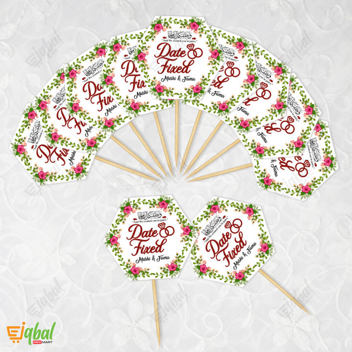 Customized Date fixed Mithai Cupcake Toppers Pack of 10 Engagement Topper for Wedding Party Celebration