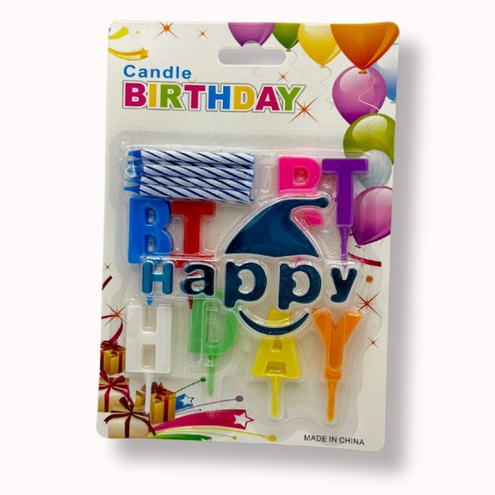 HAPPY BIRTHDAY CANDLES SMILEY CANDLE - BLUE COLOR CAKE DECORATION CANDLES - WORDS CANDLES - 13 PCS CANDLE SET