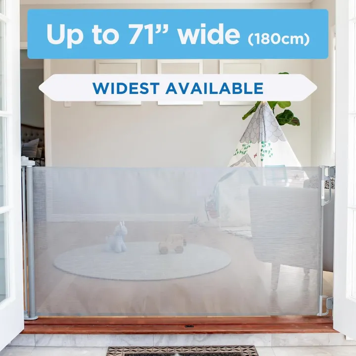 Child%20Safety%20Indoor/Outdoor%20Retractable%20Baby%20Gate%2033"%20Tall,%20Extends%20to%2071"%20Wide,%20Gray%20-%20Image%203