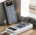 10000mAh Solar Power Bank Portable Fast Charging - Universal Solar Powered Fast Charging Powerbank with 4 Built-in Cables & LED Light - Compatible with All Smartphones & Tablets - High Capacity 10000 mAh External Battery Pack (Black & White). 